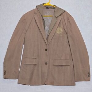 Franky Max Roll Rebel Tan Pinstripe Hooded Blazer Jacket Mens M Graphic Print